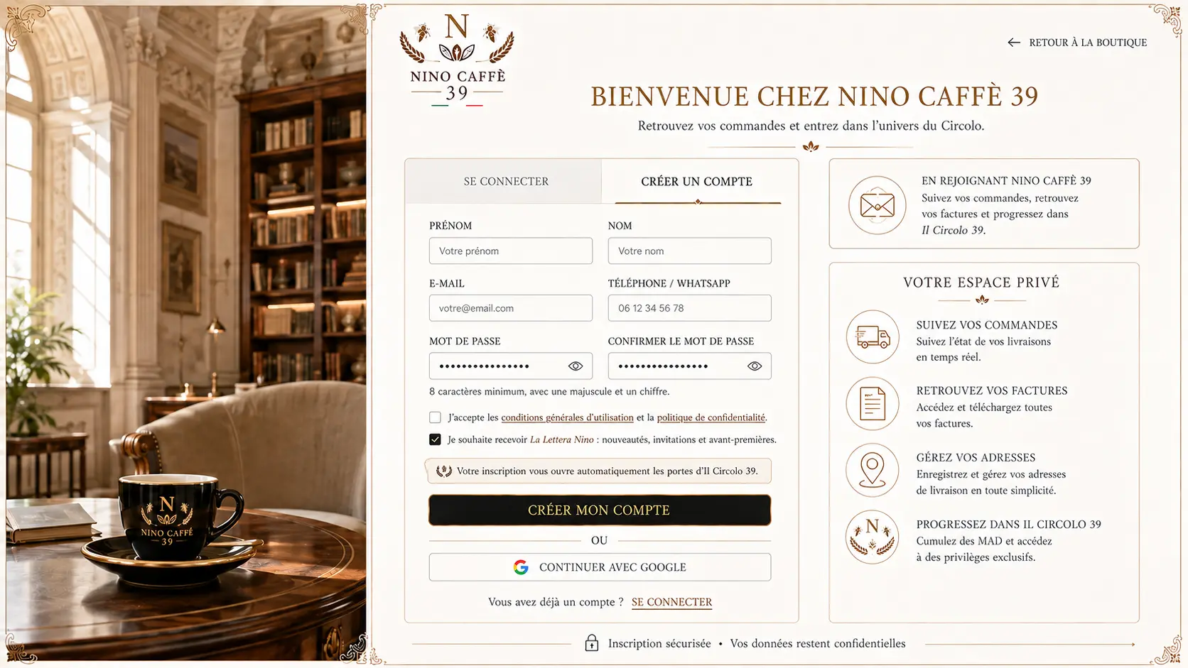 Créer un compte — Nino Caffè 39
