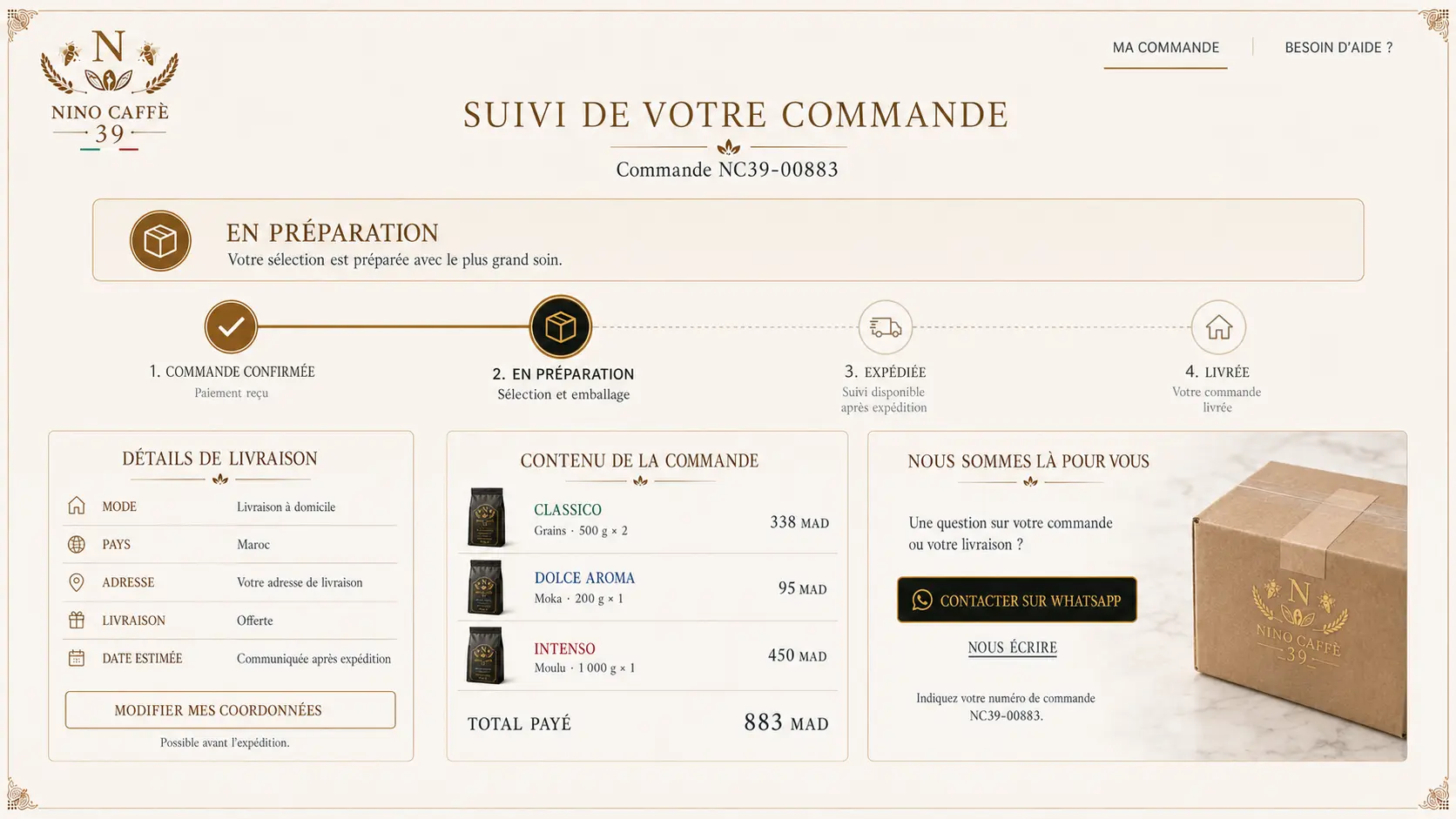 Suivi de commande — Nino Caffè 39